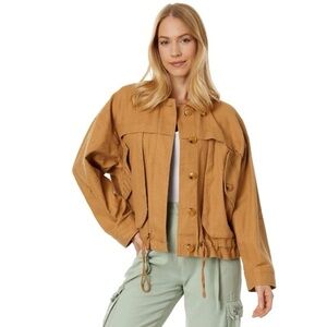 BLANK NYC A Game Jacket Cotton Linen Utility Jacket Tan Size Medium